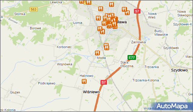 mapa Modła gmina Wiśniewo, Modła gmina Wiśniewo na mapie Targeo