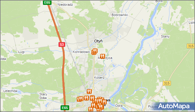 mapa Modrzyca, Modrzyca na mapie Targeo