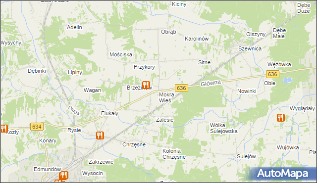 mapa Mokra Wieś gmina Tłuszcz, Mokra Wieś gmina Tłuszcz na mapie Targeo