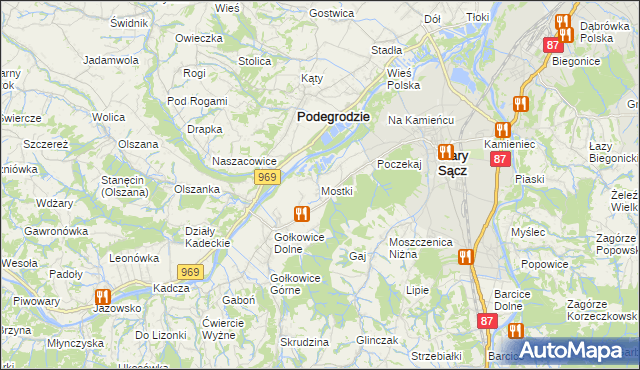 mapa Mostki gmina Stary Sącz, Mostki gmina Stary Sącz na mapie Targeo