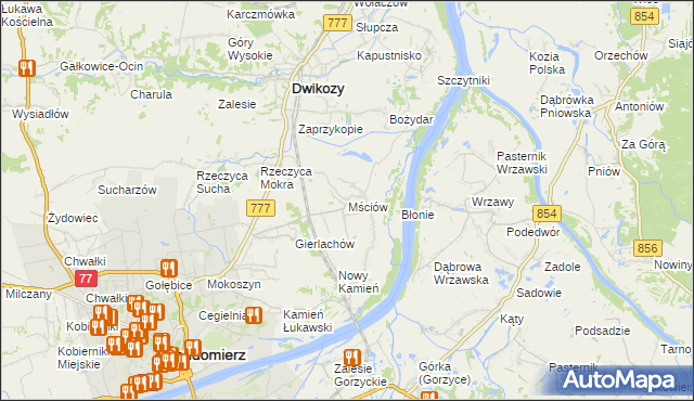 mapa Mściów, Mściów na mapie Targeo