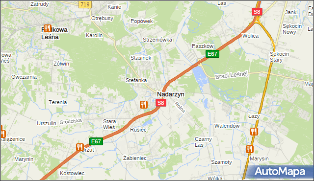 mapa Nadarzyn powiat pruszkowski, Nadarzyn powiat pruszkowski na mapie Targeo