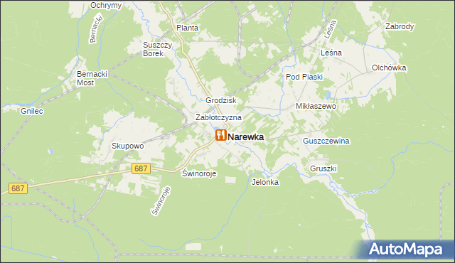 mapa Narewka, Narewka na mapie Targeo