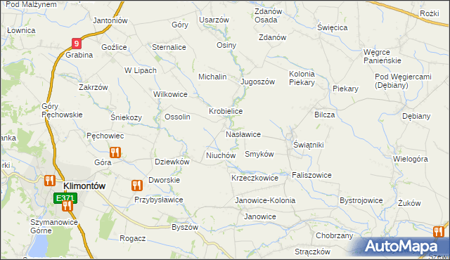 mapa Nasławice gmina Klimontów, Nasławice gmina Klimontów na mapie Targeo