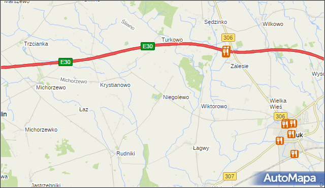 mapa Niegolewo, Niegolewo na mapie Targeo