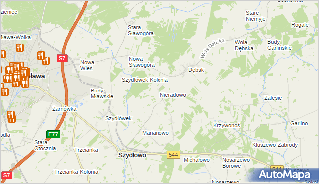 mapa Nieradowo gmina Szydłowo, Nieradowo gmina Szydłowo na mapie Targeo