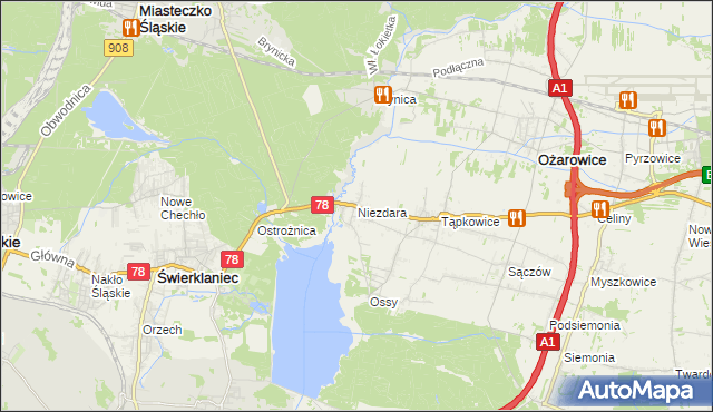 mapa Niezdara gmina Ożarowice, Niezdara gmina Ożarowice na mapie Targeo