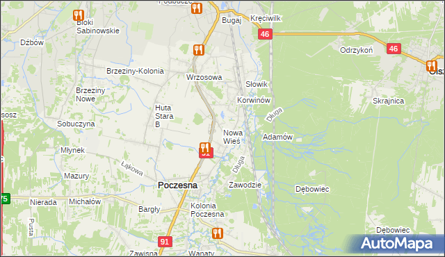 mapa Nowa Wieś gmina Poczesna, Nowa Wieś gmina Poczesna na mapie Targeo