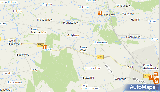 mapa Nowa Wieś gmina Warka, Nowa Wieś gmina Warka na mapie Targeo
