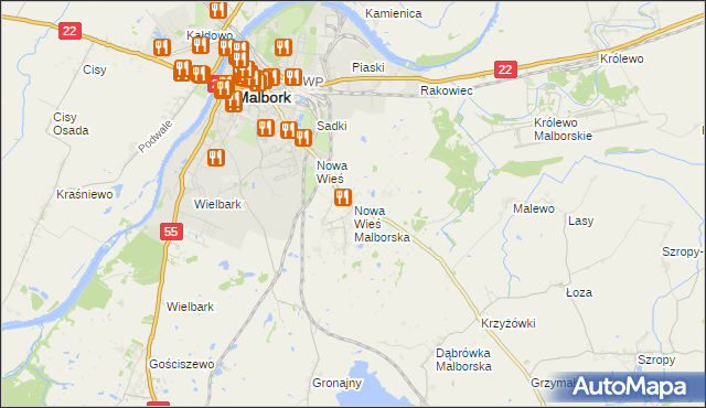 mapa Nowa Wieś Malborska, Nowa Wieś Malborska na mapie Targeo