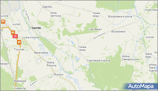 mapa Nowa Wola gmina Serniki, Nowa Wola gmina Serniki na mapie Targeo