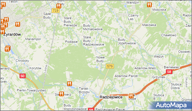 mapa Nowe Budy gmina Radziejowice, Nowe Budy gmina Radziejowice na mapie Targeo