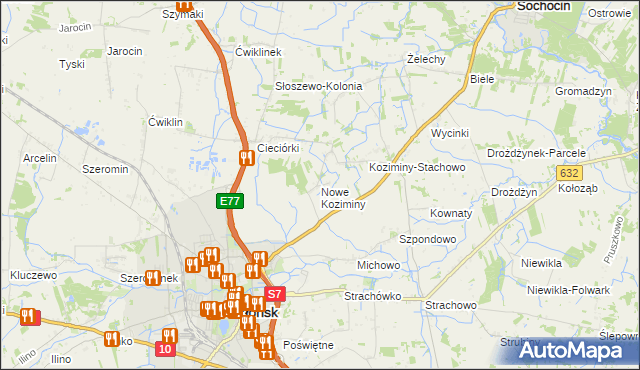 mapa Nowe Koziminy, Nowe Koziminy na mapie Targeo