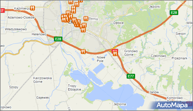mapa Nowe Pole gmina Elbląg, Nowe Pole gmina Elbląg na mapie Targeo