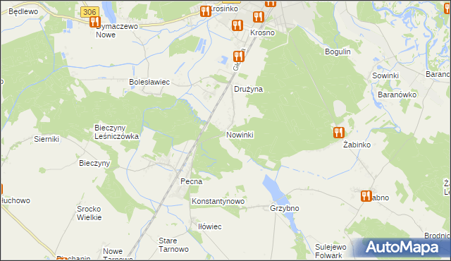 mapa Nowinki gmina Mosina, Nowinki gmina Mosina na mapie Targeo