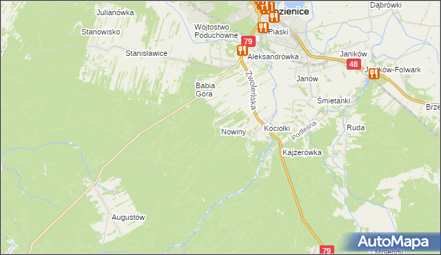 mapa Nowiny gmina Kozienice, Nowiny gmina Kozienice na mapie Targeo