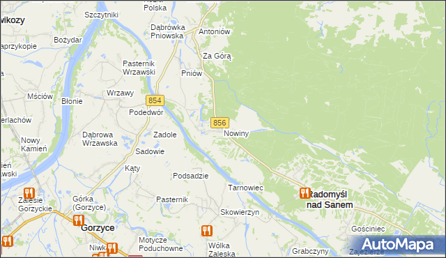 mapa Nowiny gmina Radomyśl nad Sanem, Nowiny gmina Radomyśl nad Sanem na mapie Targeo