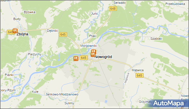 mapa Nowogród powiat łomżyński, Nowogród powiat łomżyński na mapie Targeo