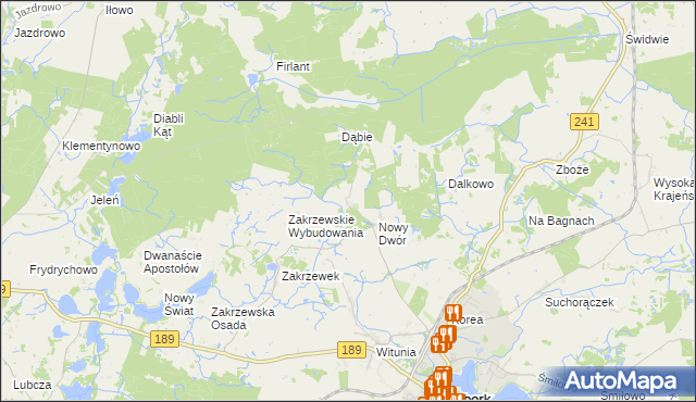 mapa Nowy Dwór gmina Więcbork, Nowy Dwór gmina Więcbork na mapie Targeo