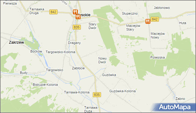 mapa Nowy Dwór gmina Wysokie, Nowy Dwór gmina Wysokie na mapie Targeo