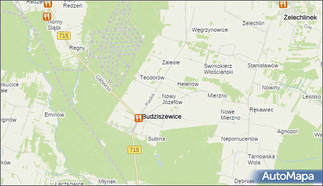 mapa Nowy Józefów gmina Budziszewice, Nowy Józefów gmina Budziszewice na mapie Targeo