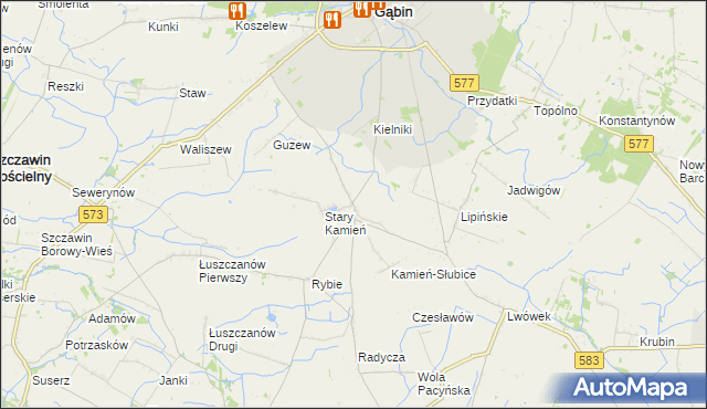 mapa Nowy Kamień gmina Gąbin, Nowy Kamień gmina Gąbin na mapie Targeo