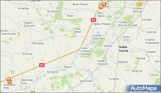 mapa Nowy Kozłów Pierwszy, Nowy Kozłów Pierwszy na mapie Targeo