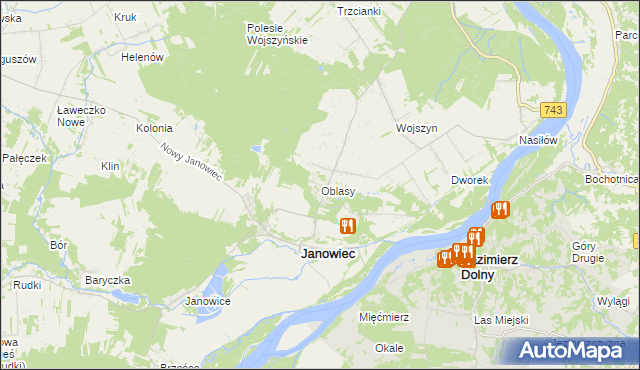 mapa Oblasy gmina Janowiec, Oblasy gmina Janowiec na mapie Targeo