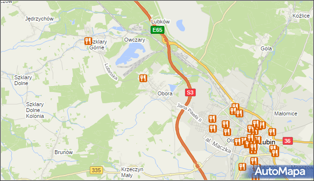 mapa Obora gmina Lubin, Obora gmina Lubin na mapie Targeo