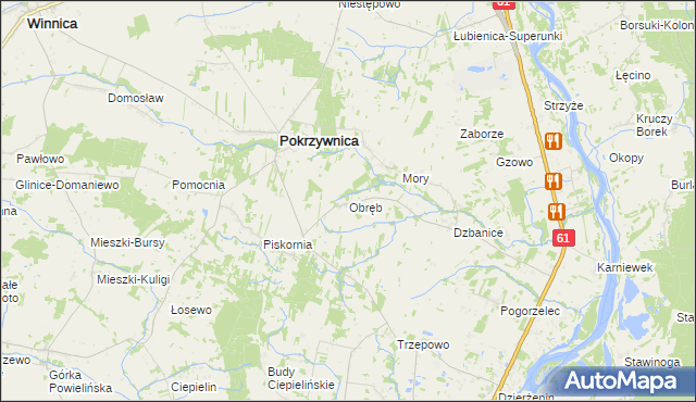 mapa Obręb gmina Pokrzywnica, Obręb gmina Pokrzywnica na mapie Targeo
