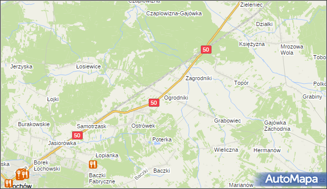 mapa Ogrodniki gmina Łochów, Ogrodniki gmina Łochów na mapie Targeo