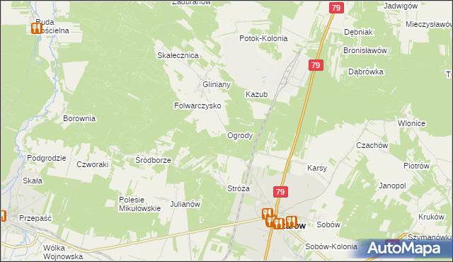 mapa Ogrody gmina Ożarów, Ogrody gmina Ożarów na mapie Targeo