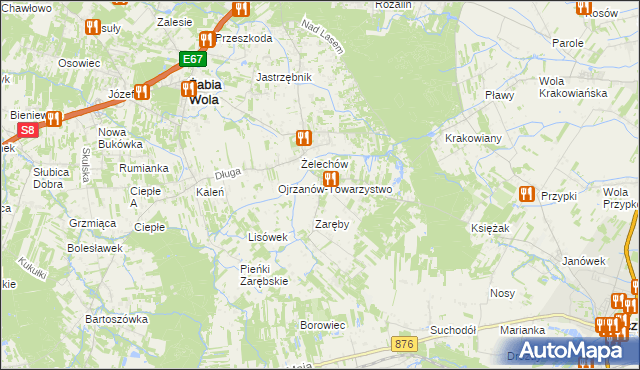 mapa Ojrzanów gmina Żabia Wola, Ojrzanów gmina Żabia Wola na mapie Targeo