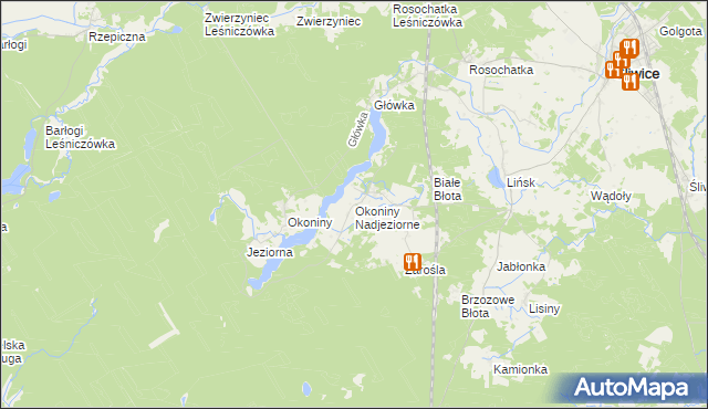 mapa Okoniny Nadjeziorne, Okoniny Nadjeziorne na mapie Targeo