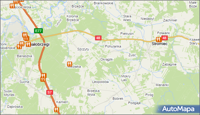 mapa Okrąglik gmina Białobrzegi, Okrąglik gmina Białobrzegi na mapie Targeo