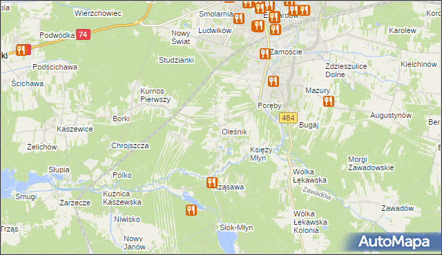 mapa Oleśnik gmina Bełchatów, Oleśnik gmina Bełchatów na mapie Targeo