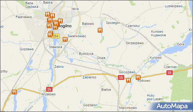 mapa Olsza gmina Mogilno, Olsza gmina Mogilno na mapie Targeo