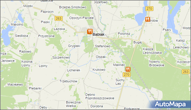 mapa Olszak gmina Babiak, Olszak gmina Babiak na mapie Targeo