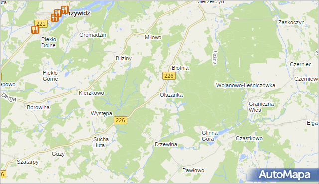 mapa Olszanka gmina Przywidz, Olszanka gmina Przywidz na mapie Targeo
