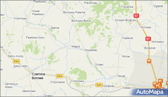 mapa Olszewiec gmina Czernice Borowe, Olszewiec gmina Czernice Borowe na mapie Targeo