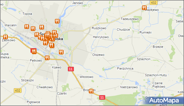 mapa Olszewo gmina Środa Wielkopolska, Olszewo gmina Środa Wielkopolska na mapie Targeo