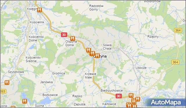 mapa Olszyna powiat lubański, Olszyna powiat lubański na mapie Targeo