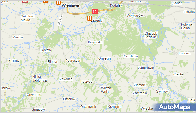 mapa Omięcin gmina Szydłowiec, Omięcin gmina Szydłowiec na mapie Targeo