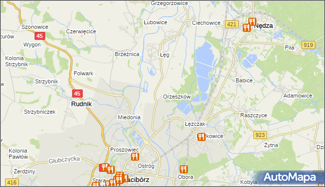 mapa Orzeszków gmina Nędza, Orzeszków gmina Nędza na mapie Targeo
