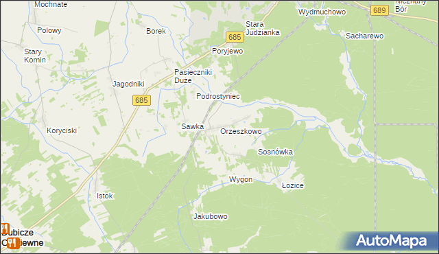 mapa Orzeszkowo gmina Hajnówka, Orzeszkowo gmina Hajnówka na mapie Targeo
