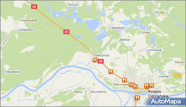 mapa Osiecznica gmina Krosno Odrzańskie, Osiecznica gmina Krosno Odrzańskie na mapie Targeo