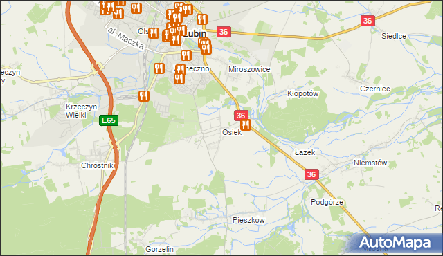 mapa Osiek gmina Lubin, Osiek gmina Lubin na mapie Targeo