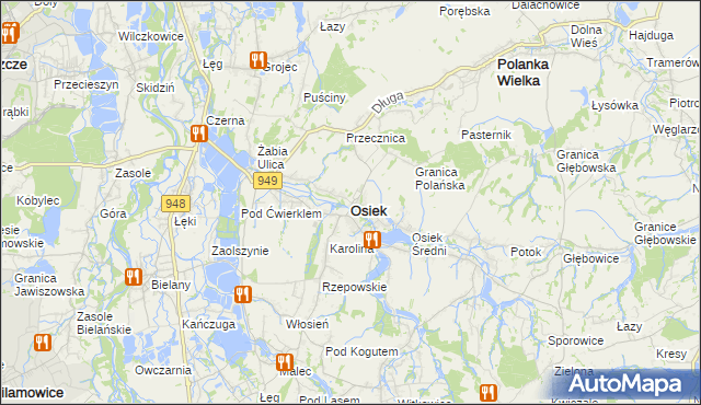 mapa Osiek powiat oświęcimski, Osiek powiat oświęcimski na mapie Targeo