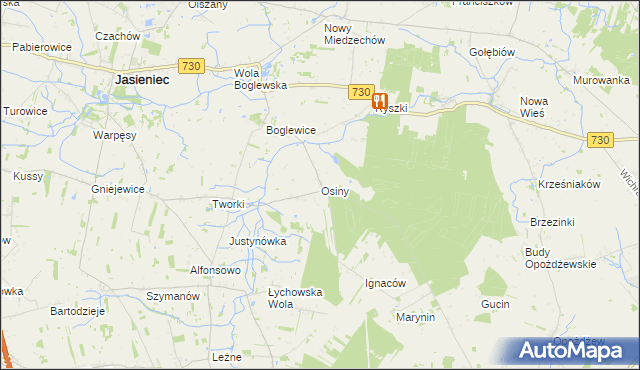 mapa Osiny gmina Jasieniec, Osiny gmina Jasieniec na mapie Targeo