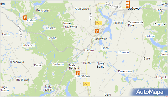 mapa Osłowo gmina Jeżewo, Osłowo gmina Jeżewo na mapie Targeo